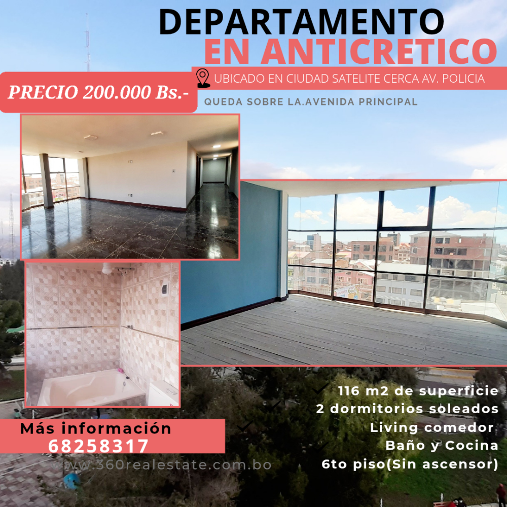 DEPARTAMENTO EN ANTICRETICO DE 2 DORMITORIOS CIUDAD SATELITE