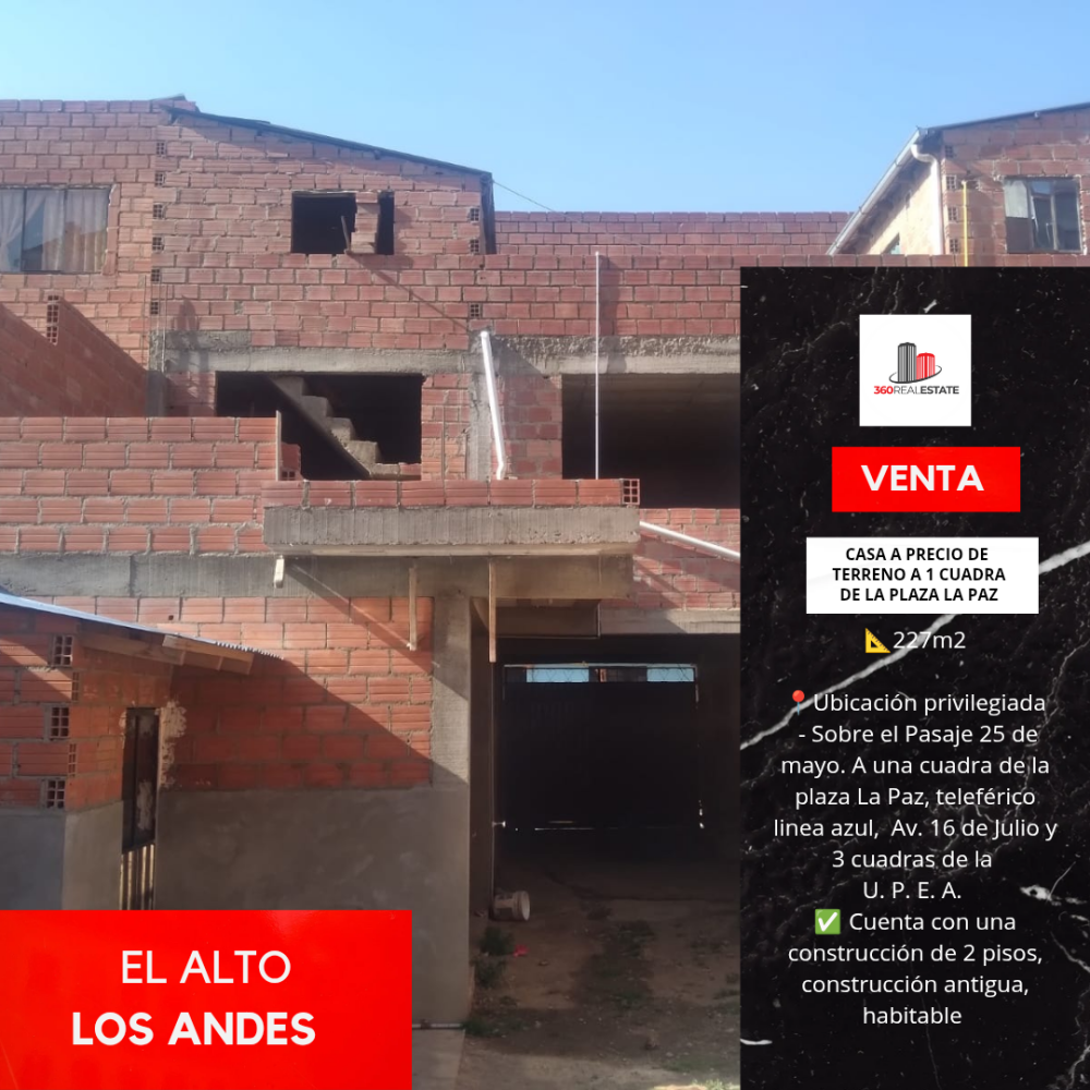 CASA EN VENTA A PRECIO DE TERRENO LOS ANDES
