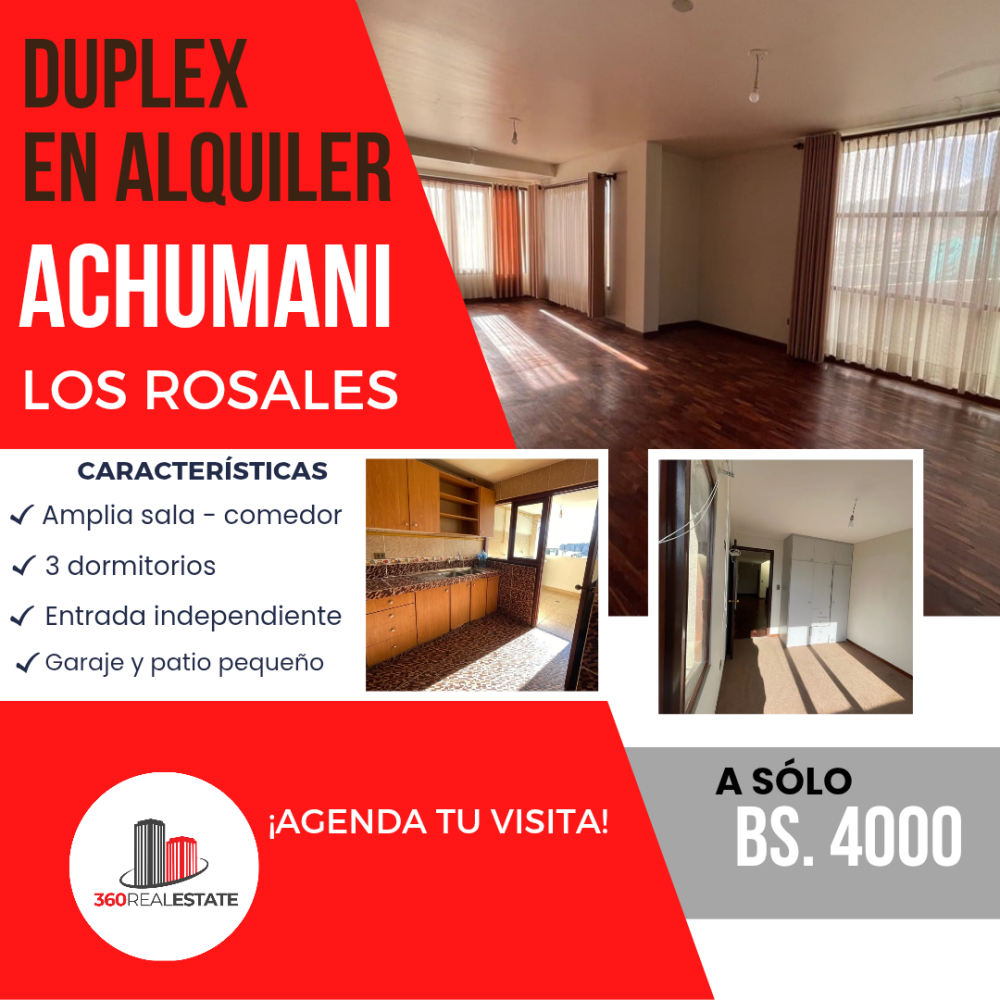 DUPLEX EN ALQUILER - ACHUMANI LOS ROSALES