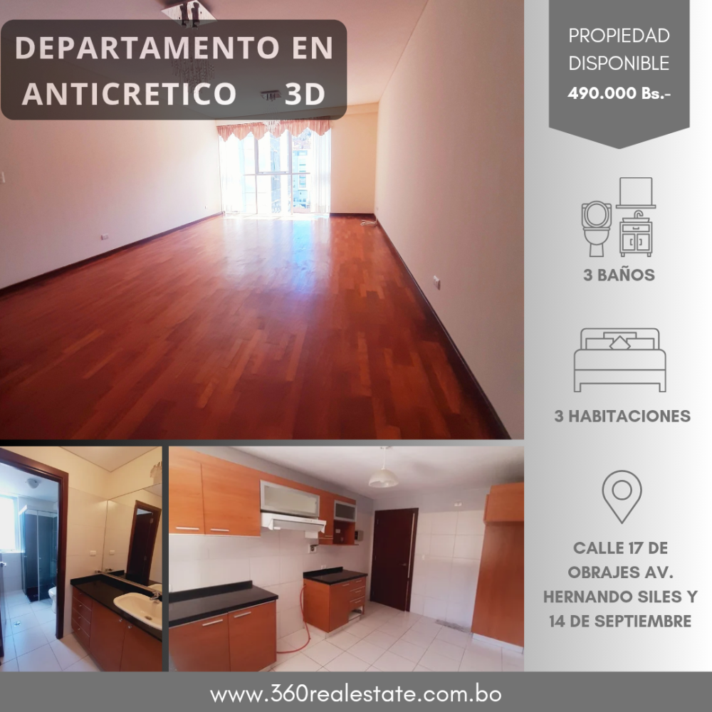 DEPARTAMENTO EN ANTICRETICO DE 3D ZONA OBRAJES